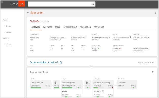 ArcelorMittal: the order screen with its production flow.